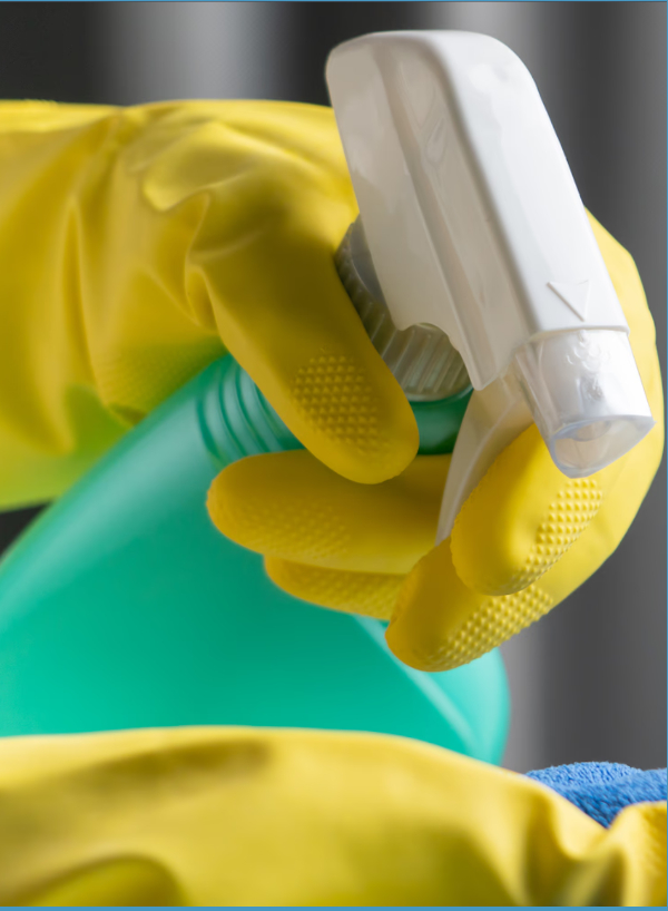 Cleaner sanitizing a kitchen countertop