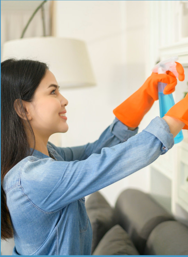 Arranging clean towels in a laundry room